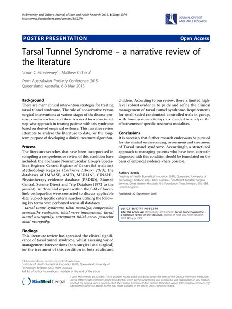 Tarsal tunnel syndrome—A narrative literature review